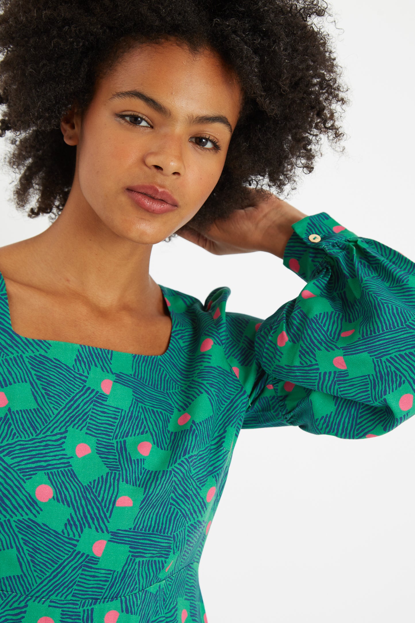 Bindy Bauhaus Abstract Print Square Neck Long Sleeve Dresses