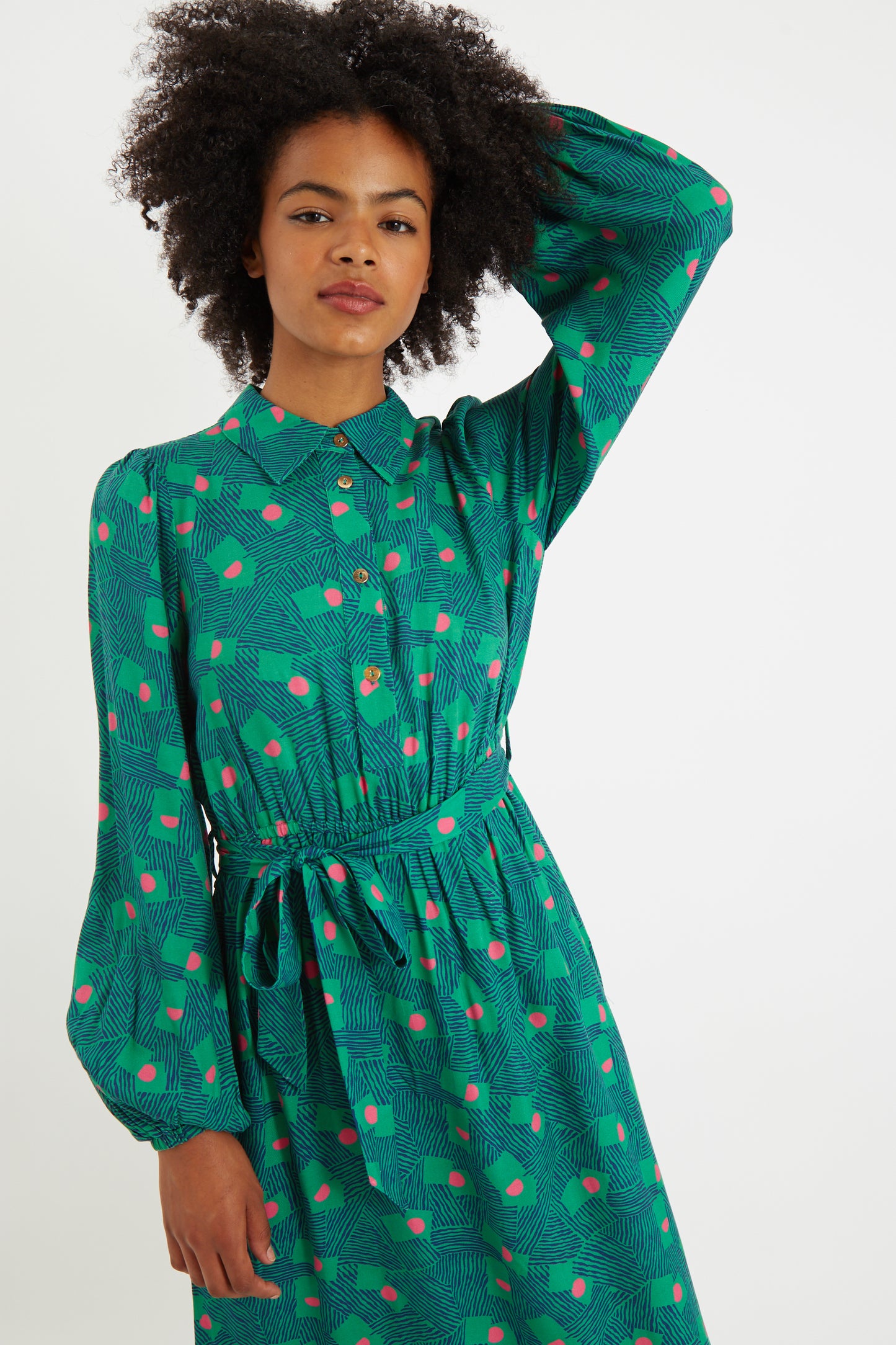 Bron Bauhaus Abstract Print Midi Shirt Dress