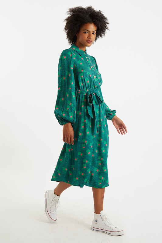 Bron Bauhaus Abstract Print Midi Shirt Dress