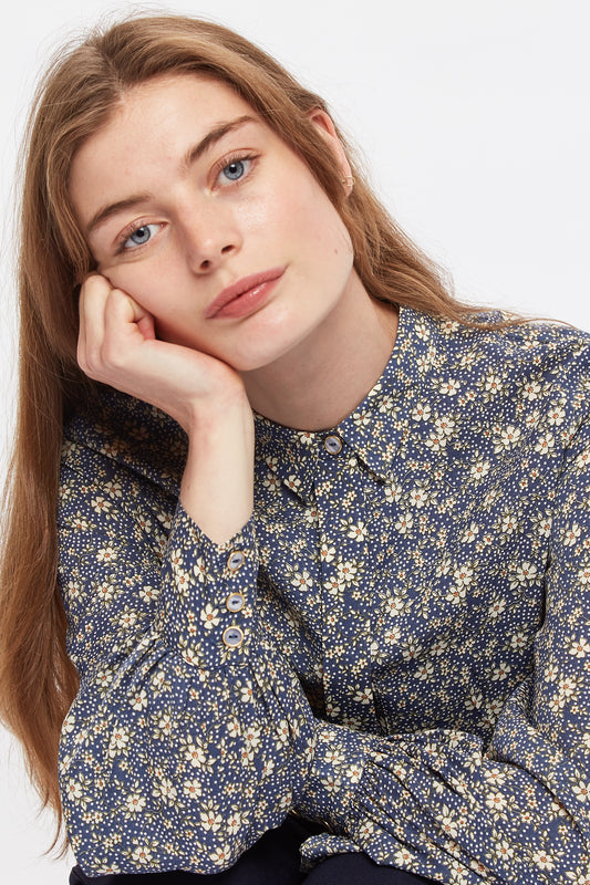 Louche Byron Primary Daisy Print Long Sleeve Shirt Blue