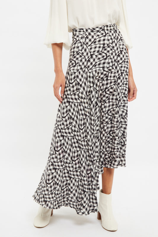 Louche Carole Gingham Twist Print Asymmetric Midi Skirt