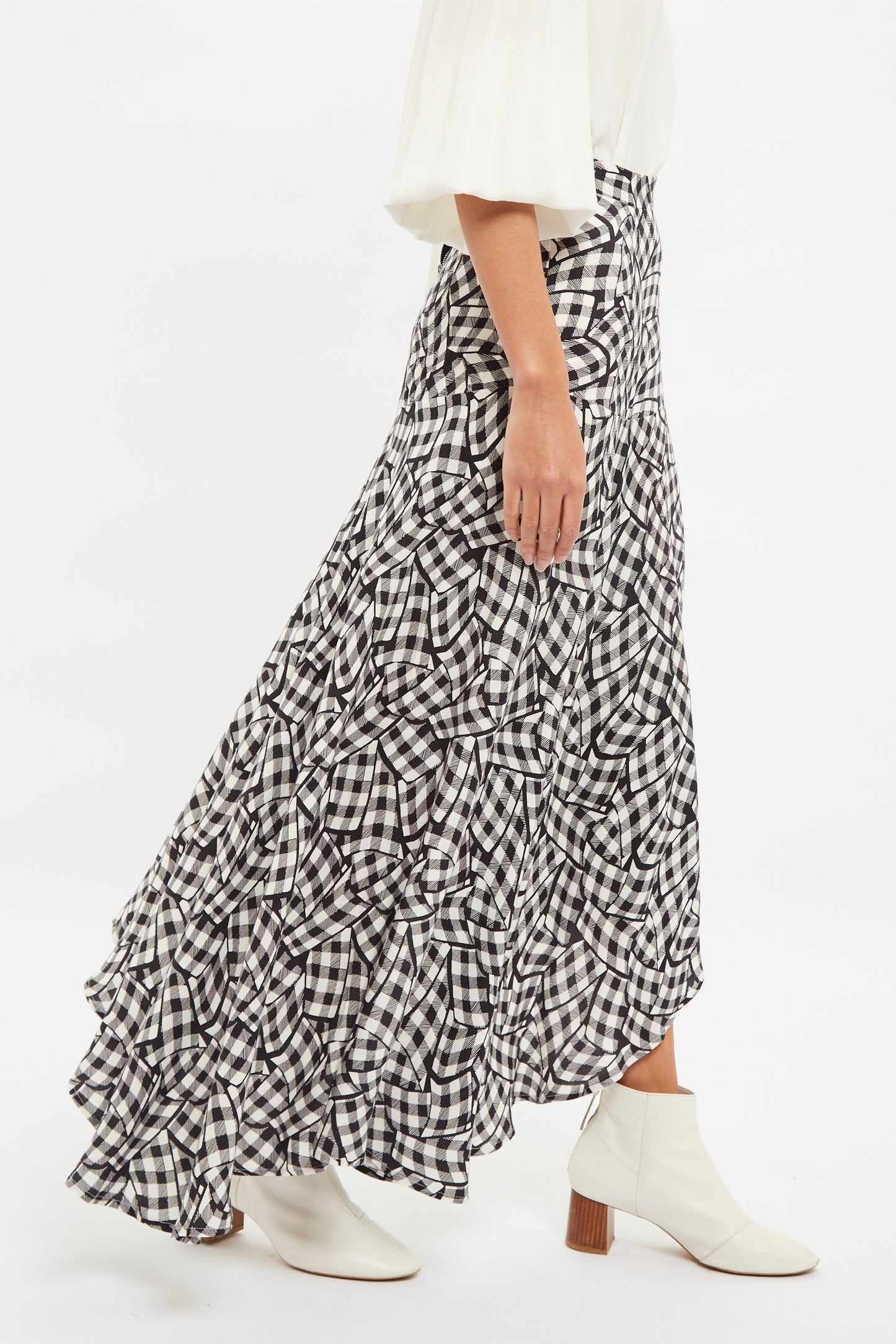 Louche Carole Gingham Twist Print Asymmetric Midi Skirt