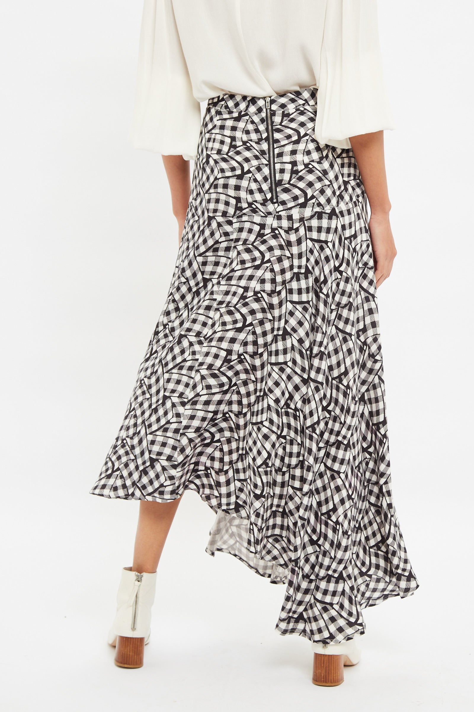 Louche Carole Gingham Twist Print Asymmetric Midi Skirt