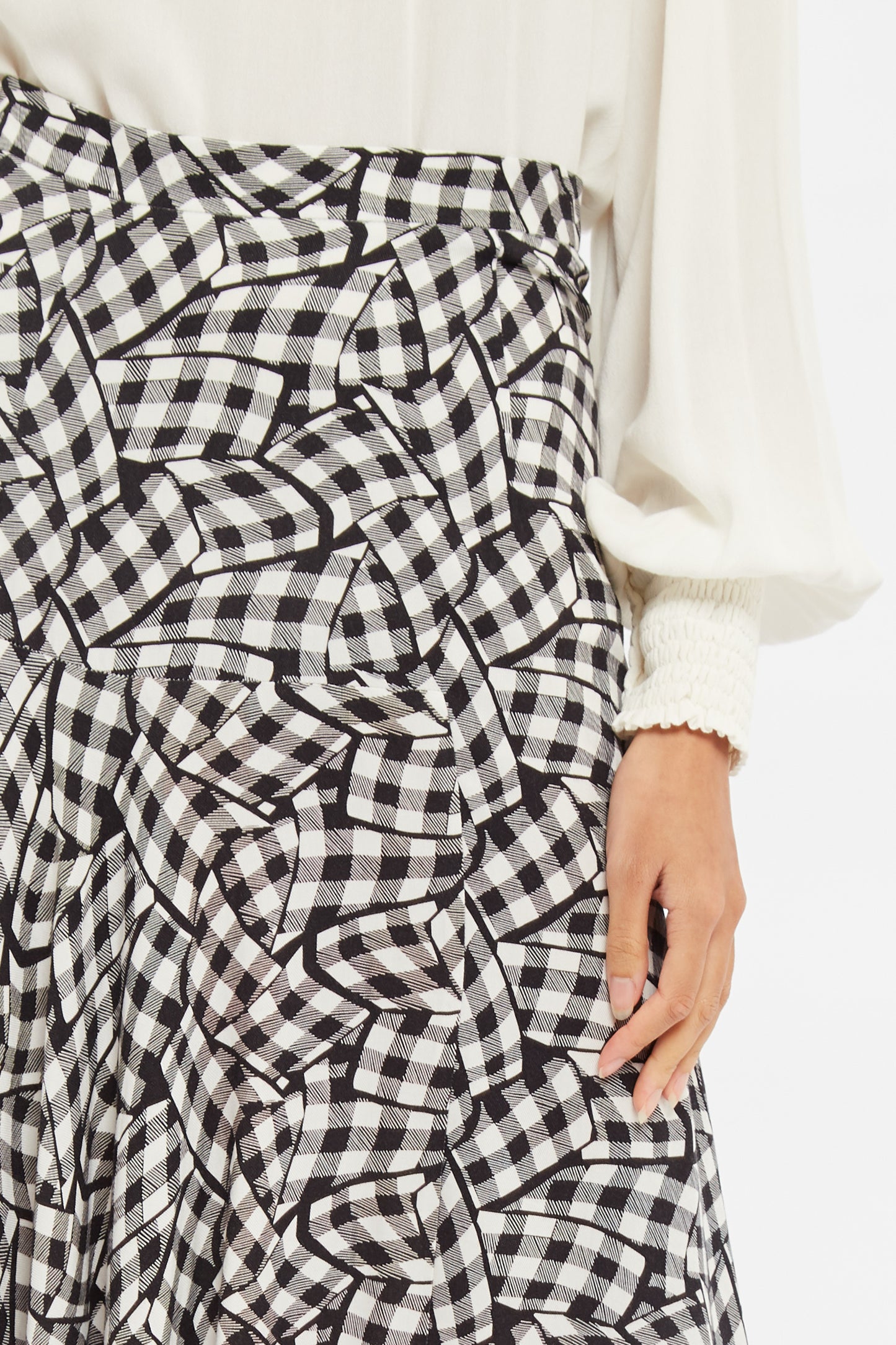 Louche Carole Gingham Twist Print Asymmetric Midi Skirt