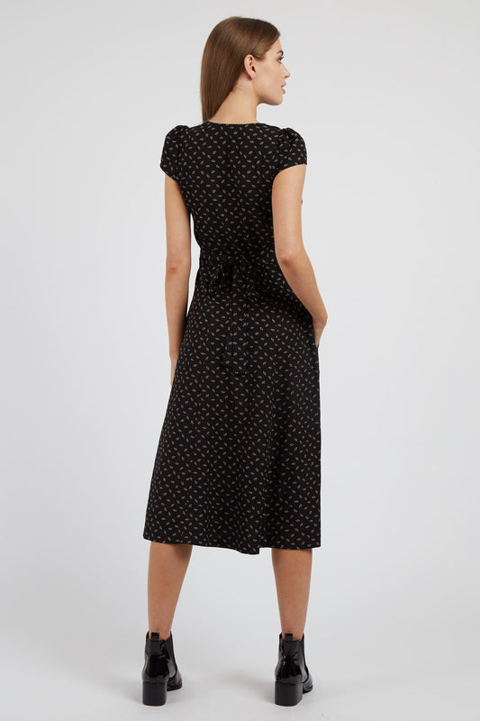 Cathleen Midi Fantail Dress Black