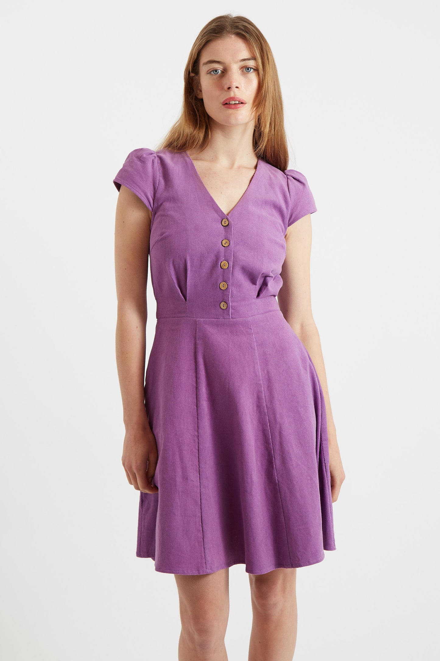 Louche Cathleen Lilac Mini Baby Cord Tea Dress