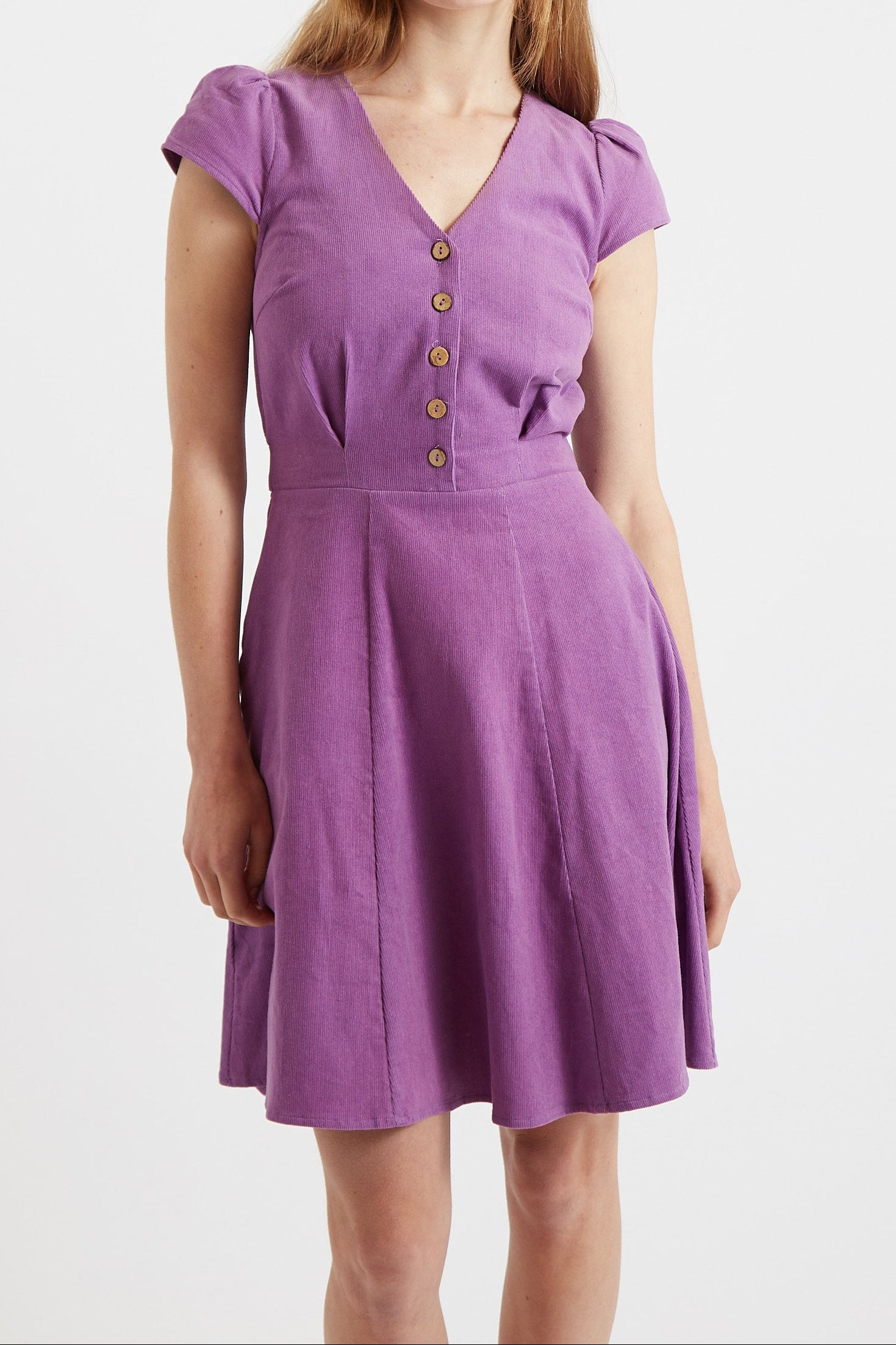 Cathleen Lilac Mini Baby Cord Tea Dress