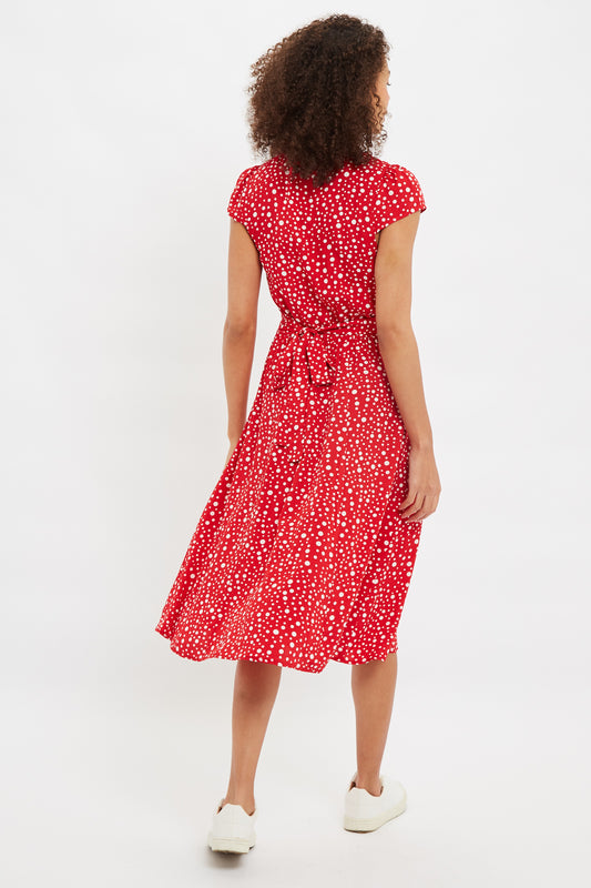 Cathleen Midi Spot It Print Midi Tea Dress Red