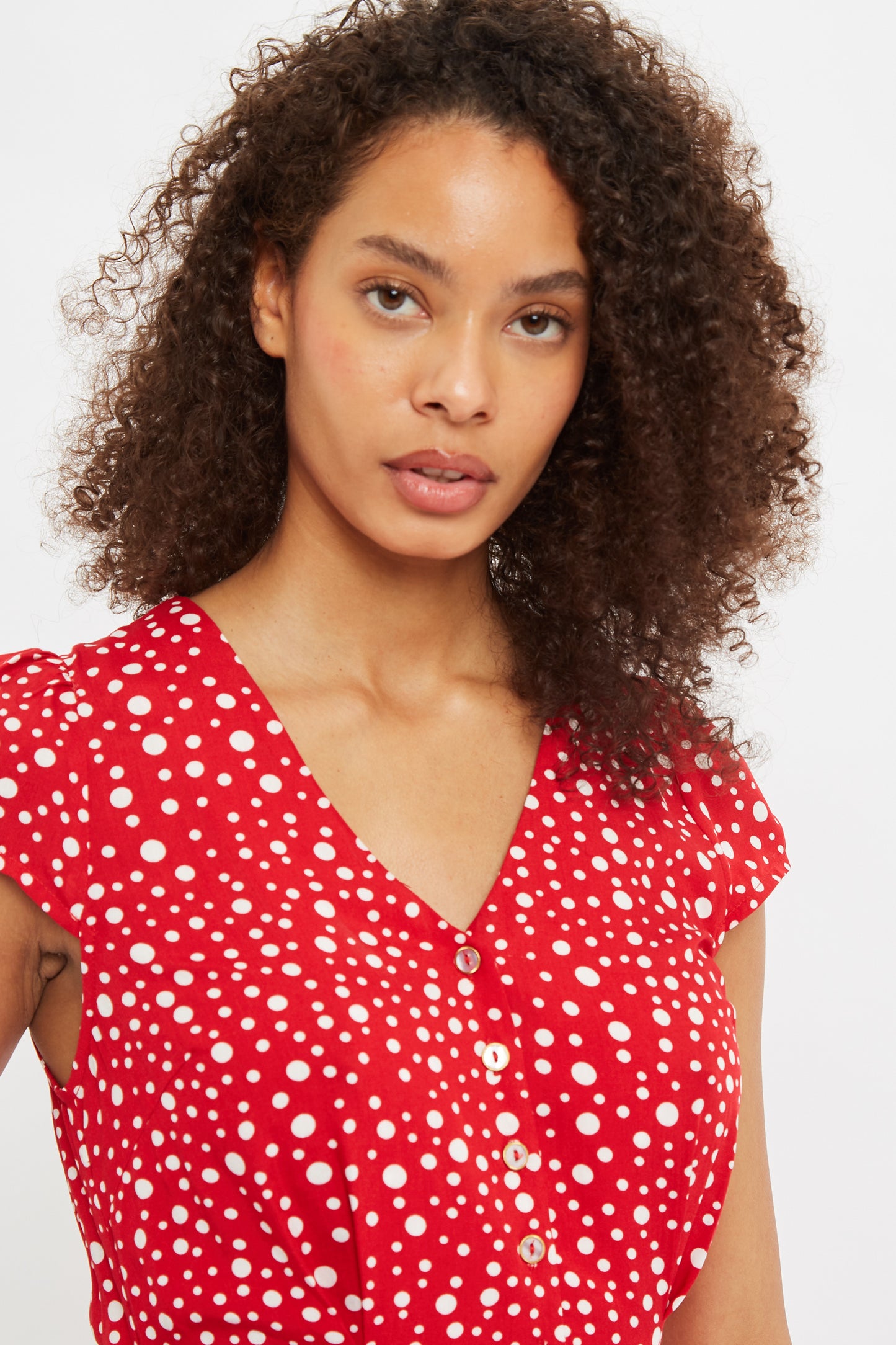 Cathleen Midi Spot It Print Midi Tea Dress Red