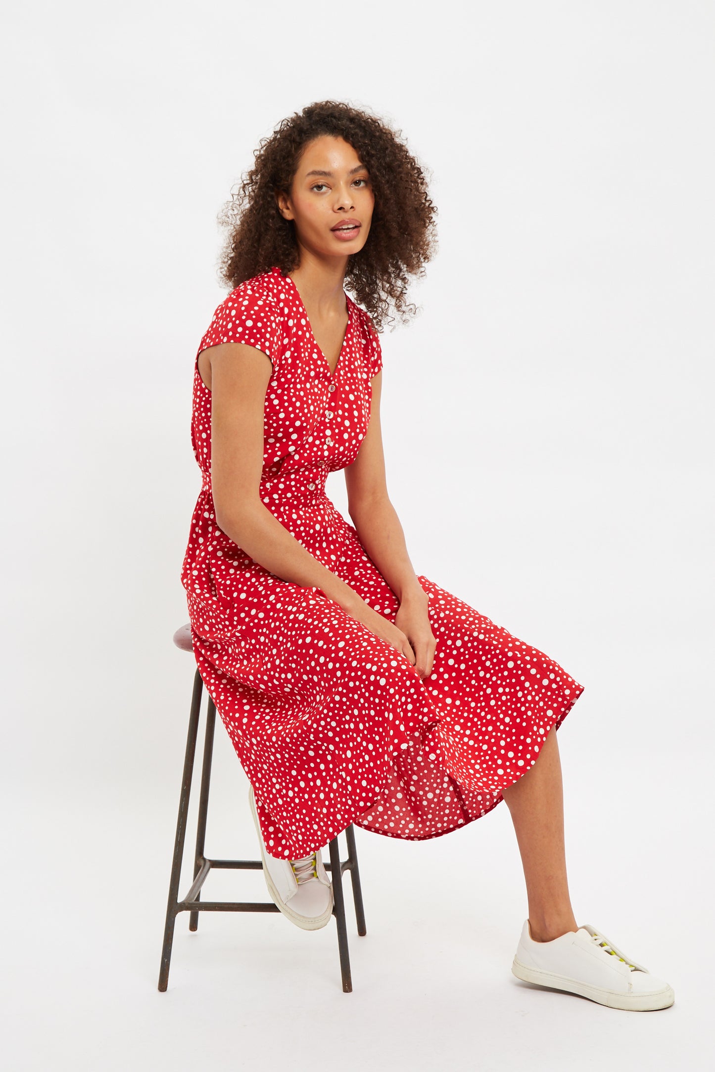 Cathleen Midi Spot It Print Midi Tea Dress Red