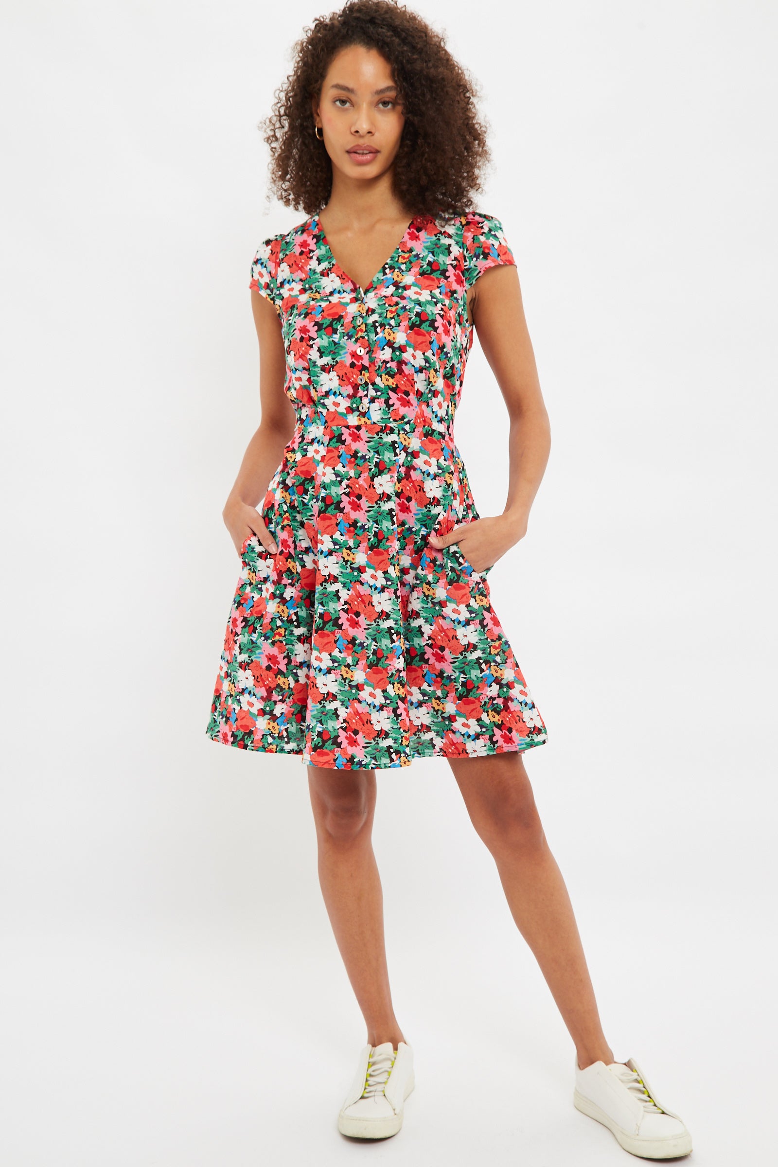 Louche Cathleen Mini Flower Splash Print Mini Tea Dress