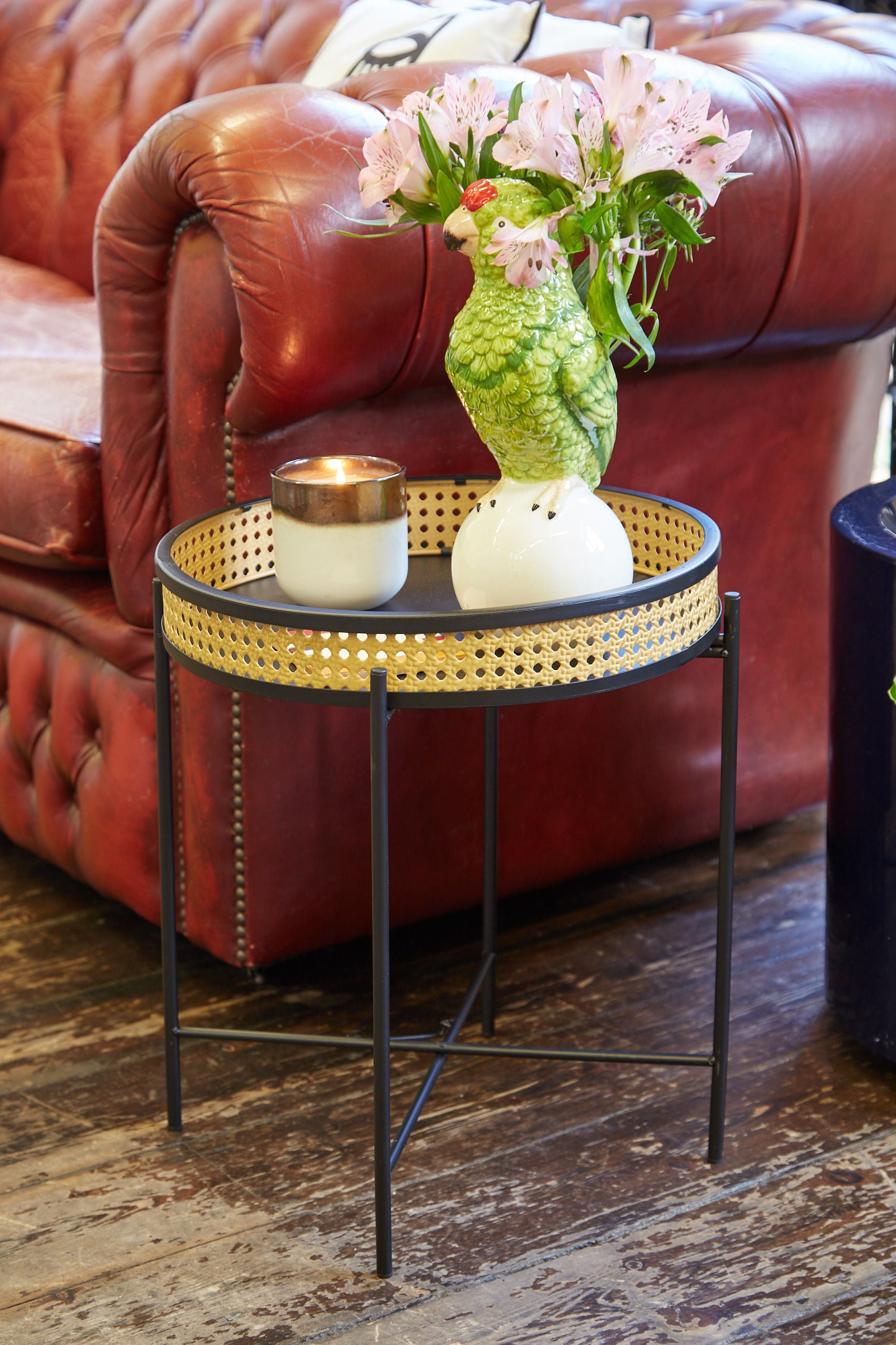 Circular Woven Cane Effect Table - Styled
