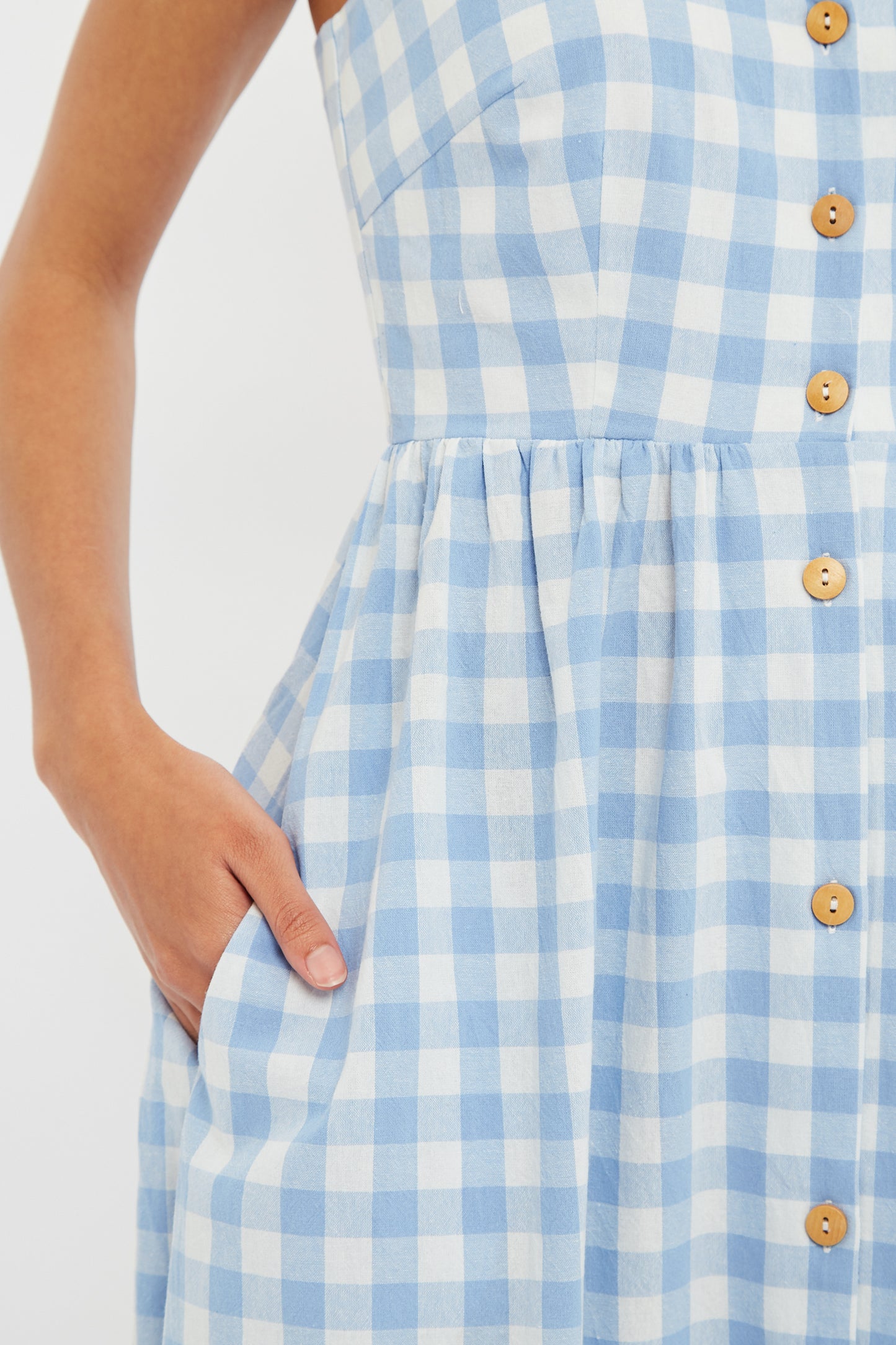 Louche Clover Picnic Check Button Through Midi Sundress In Blue