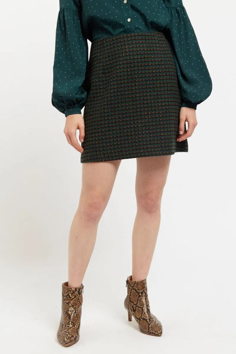 Aubin Cottage Check A Line Mini Skirt Green - Back
