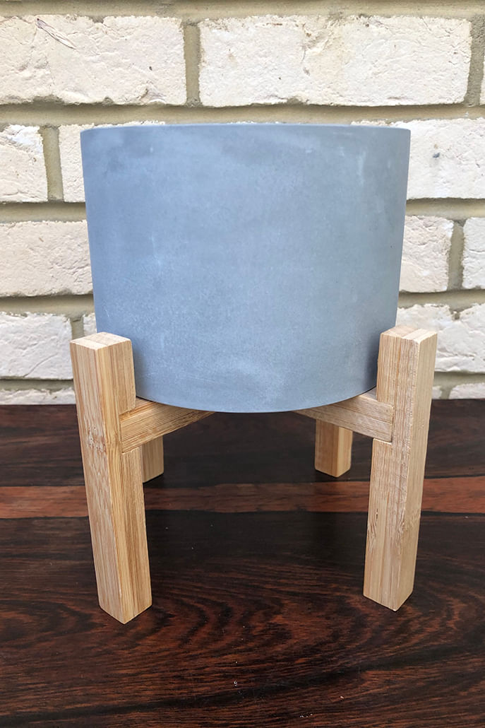 Concrete Planter On Wooden Stand 19X17cm - Styled