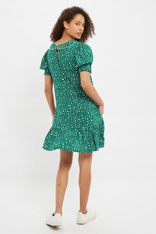 Louche Cora Spot It Print Statement Collar Short Sleeve Mini Dress