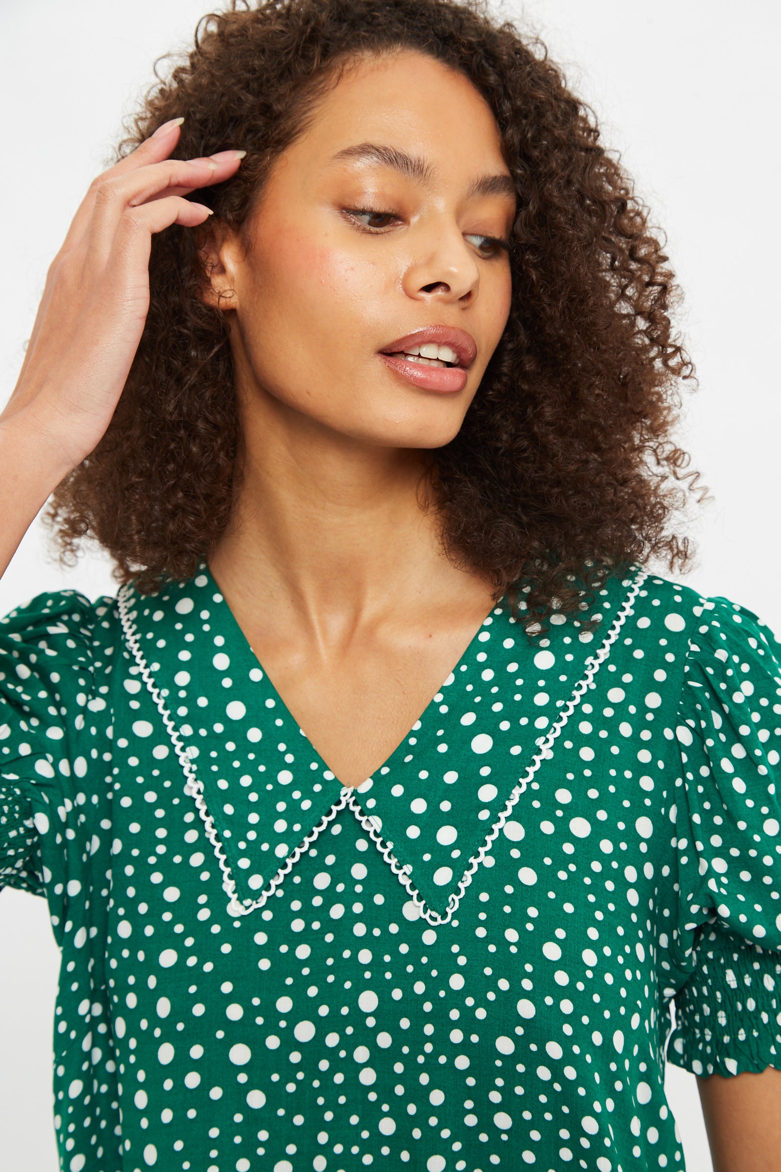 Louche Cora Spot It Print Statement Collar Short Sleeve Mini Dress