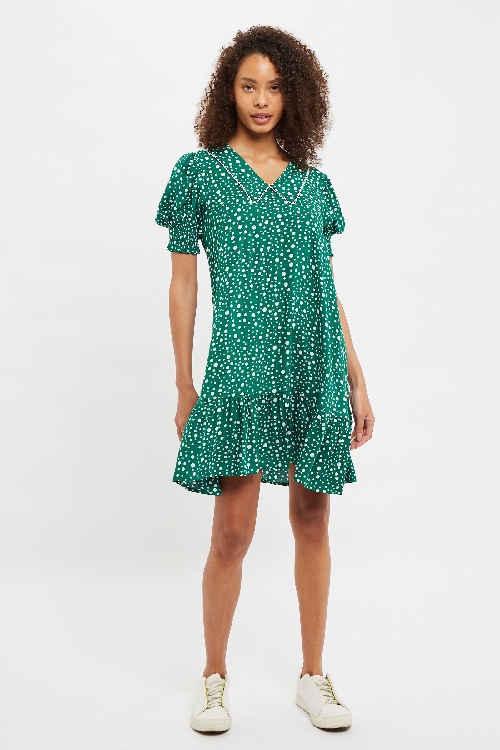 Louche Cora Spot It Print Statement Collar Short Sleeve Mini Dress