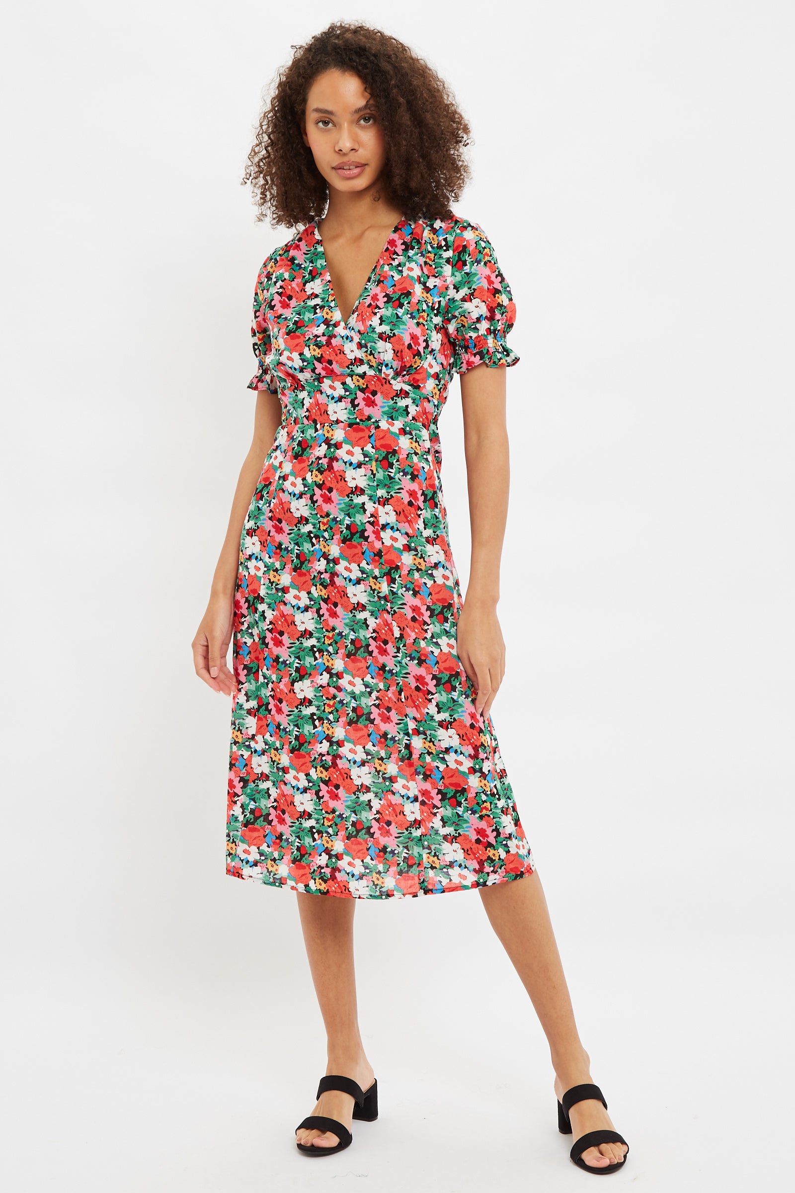 Louche Corina Flower Splash Print Midi Tea Dress