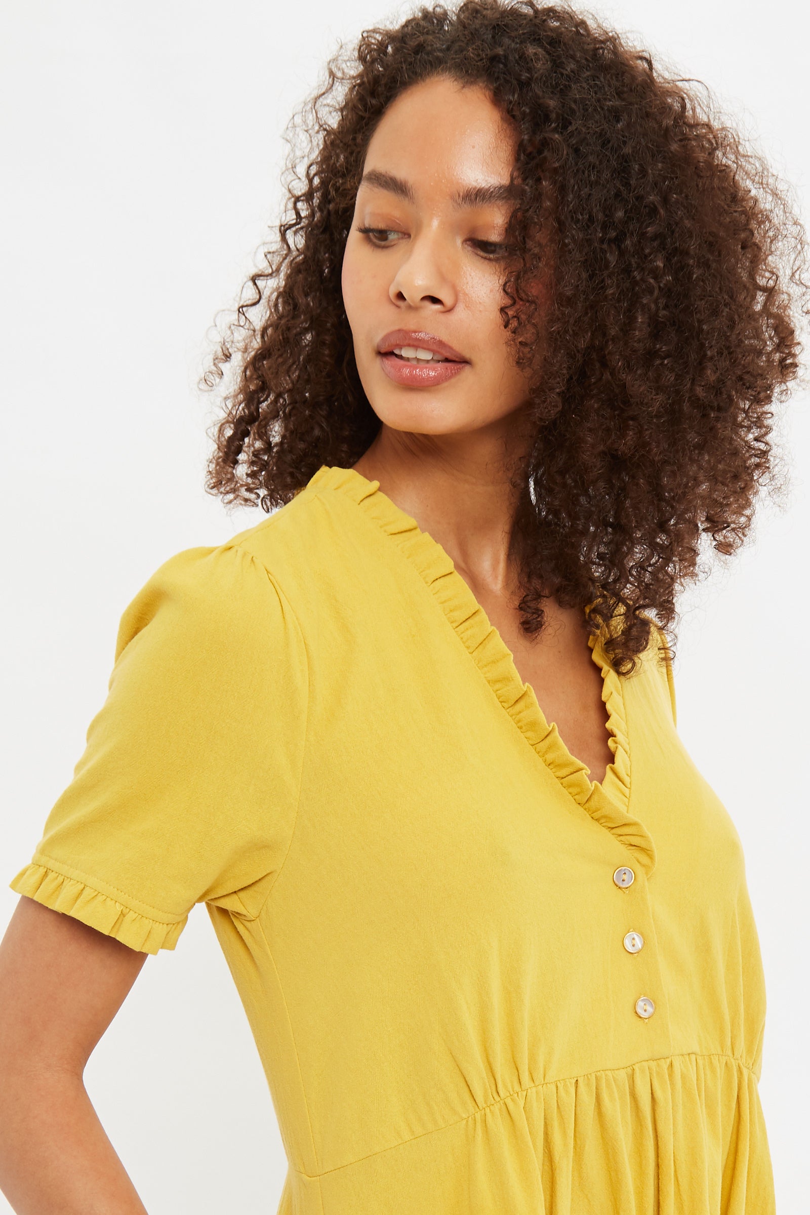 Cosima Yellow V- Neck Mini Dress