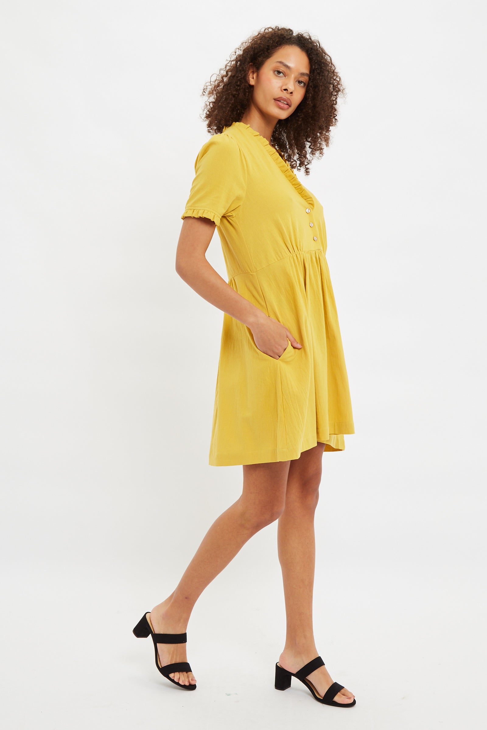 Cosima Yellow V- Neck Mini Dress