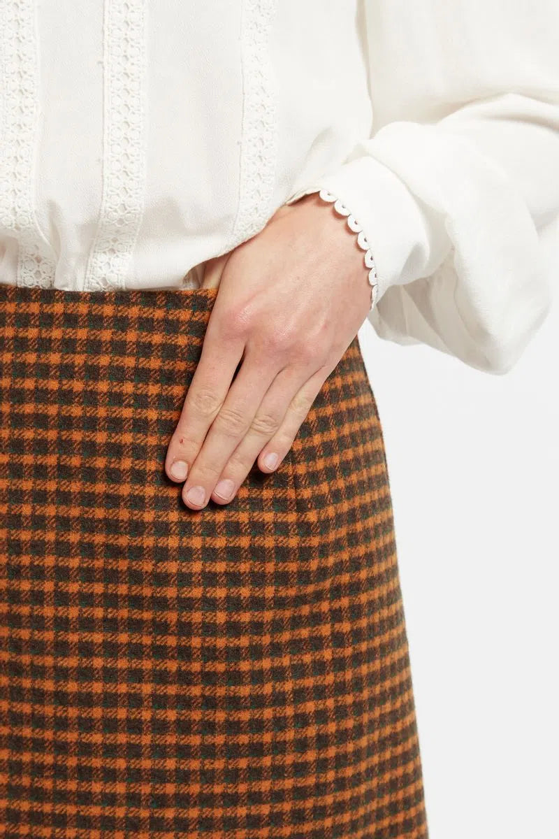 Louche Aubin Cottage Check A Line Mini Skirt Ginger - Detail 1
