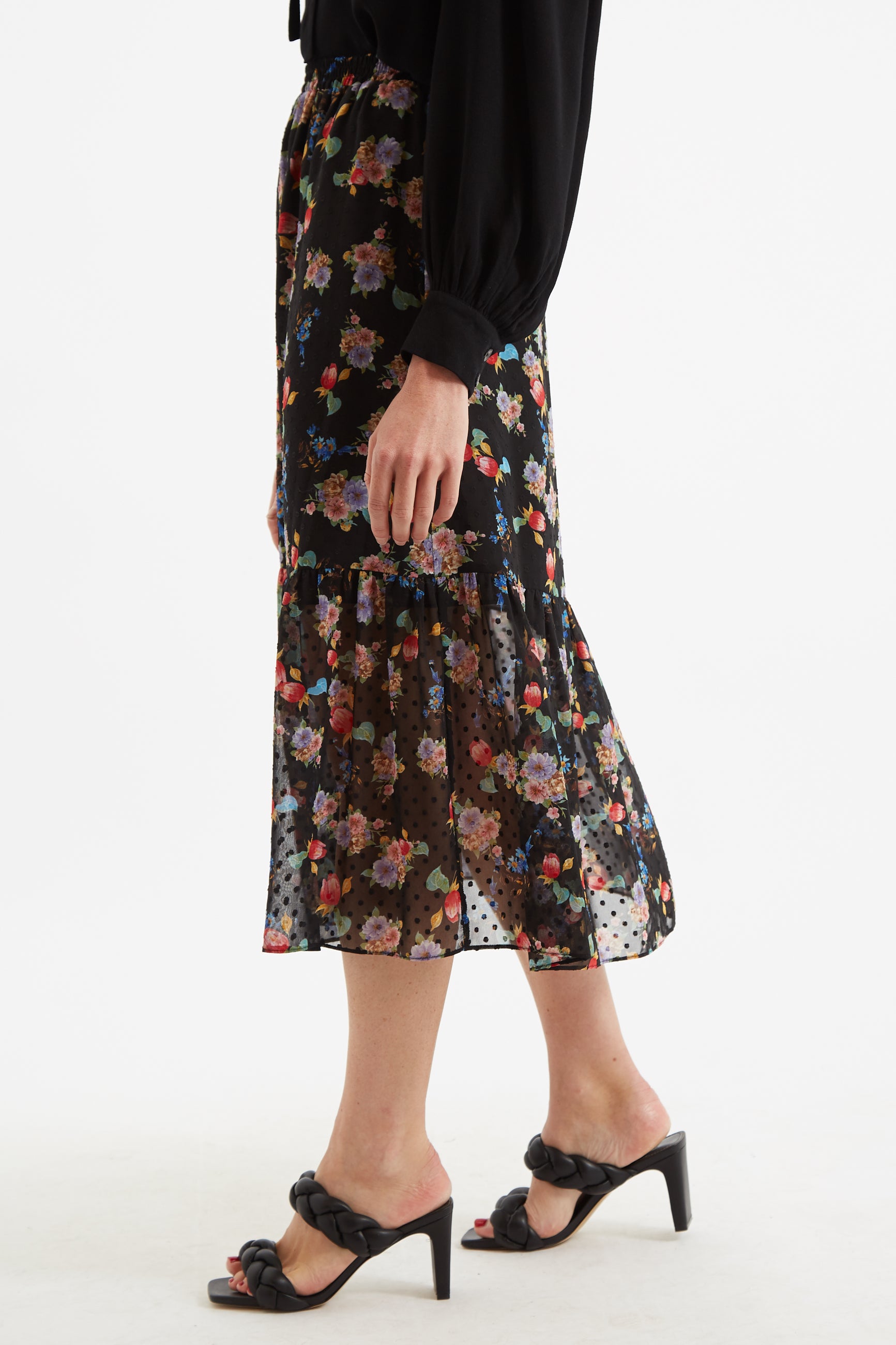 Dasha Carpathian Florals Print Tiered Midi Skirt - Detail 1
