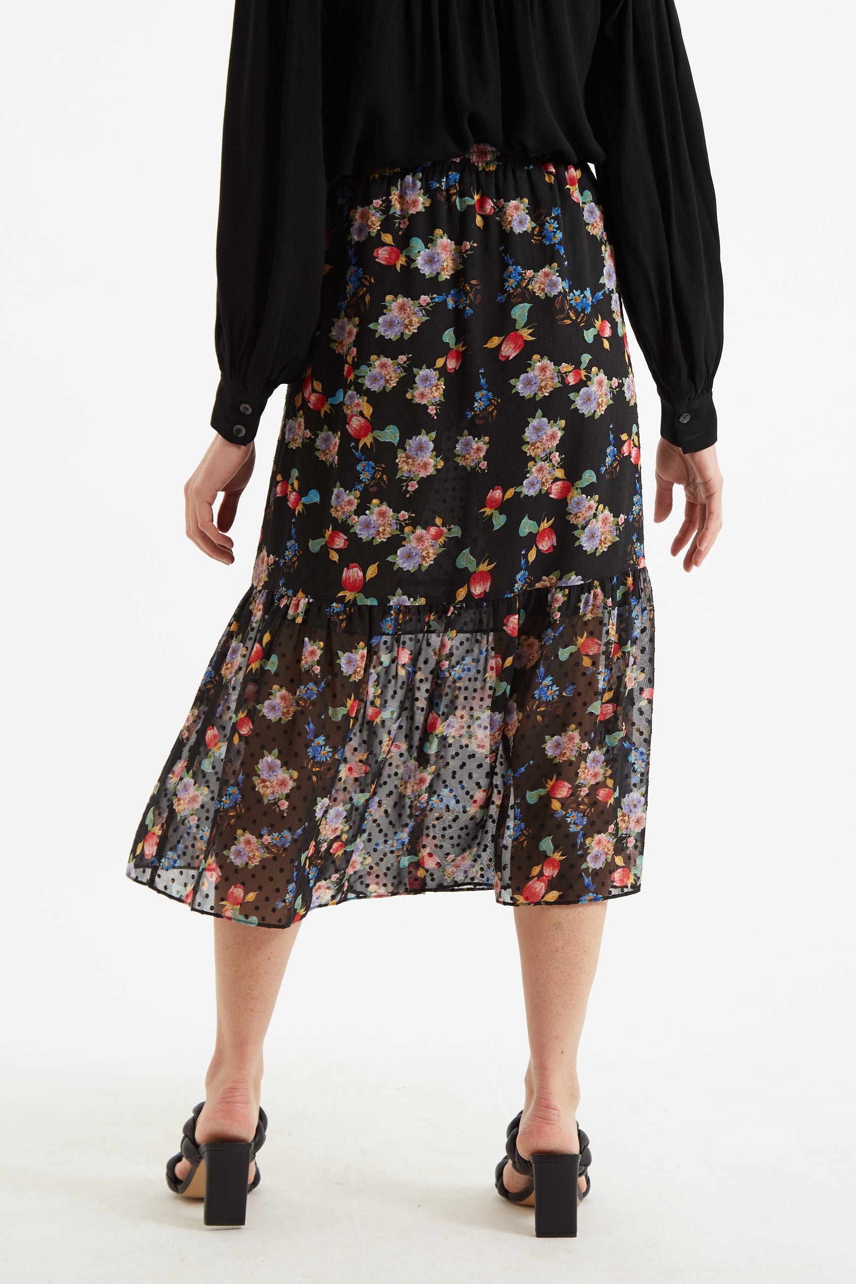 Dasha Carpathian Florals Print Tiered Midi Skirt