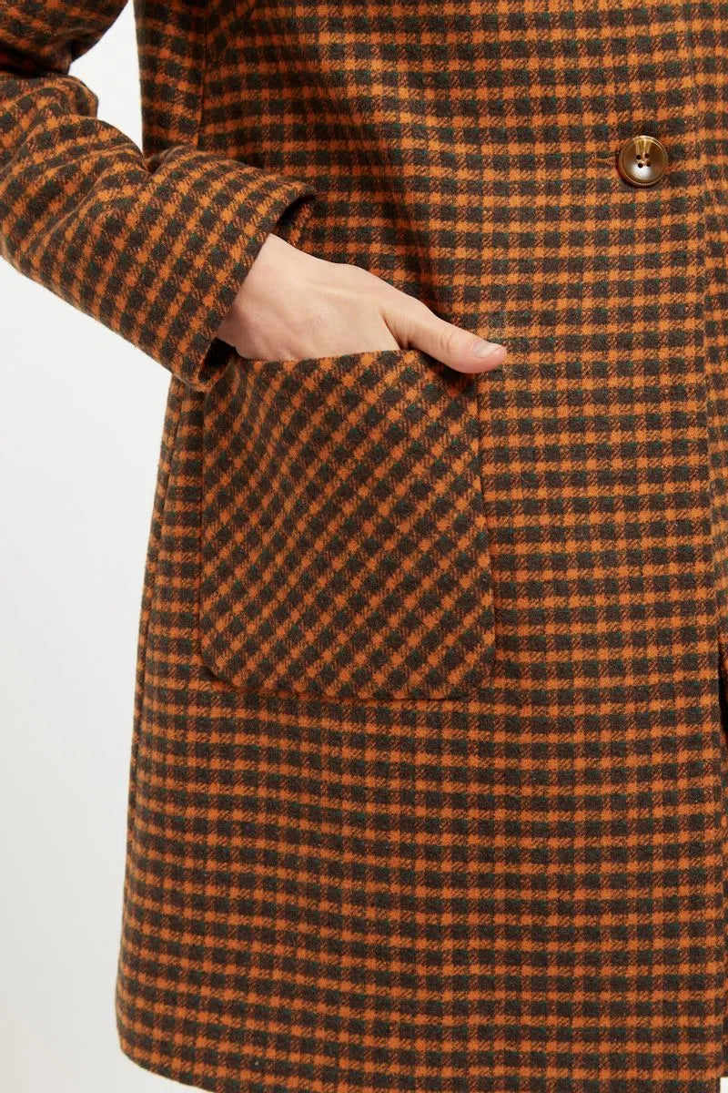 Louche Dryden  Cottage Check Faux Fur Collar A Line Coat