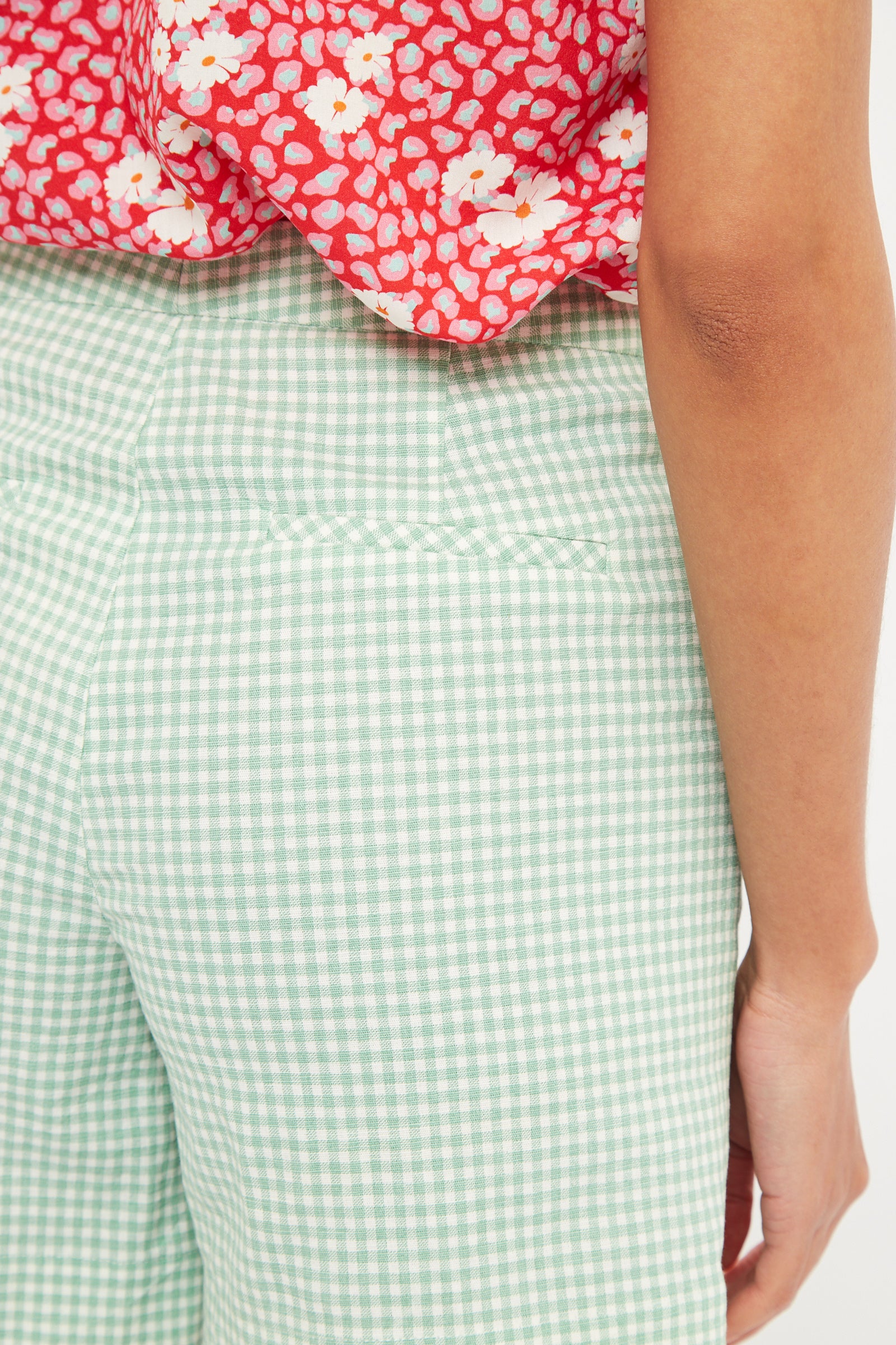 Louche Dora Summer Gingham Shorts In Mint - Detail 4
