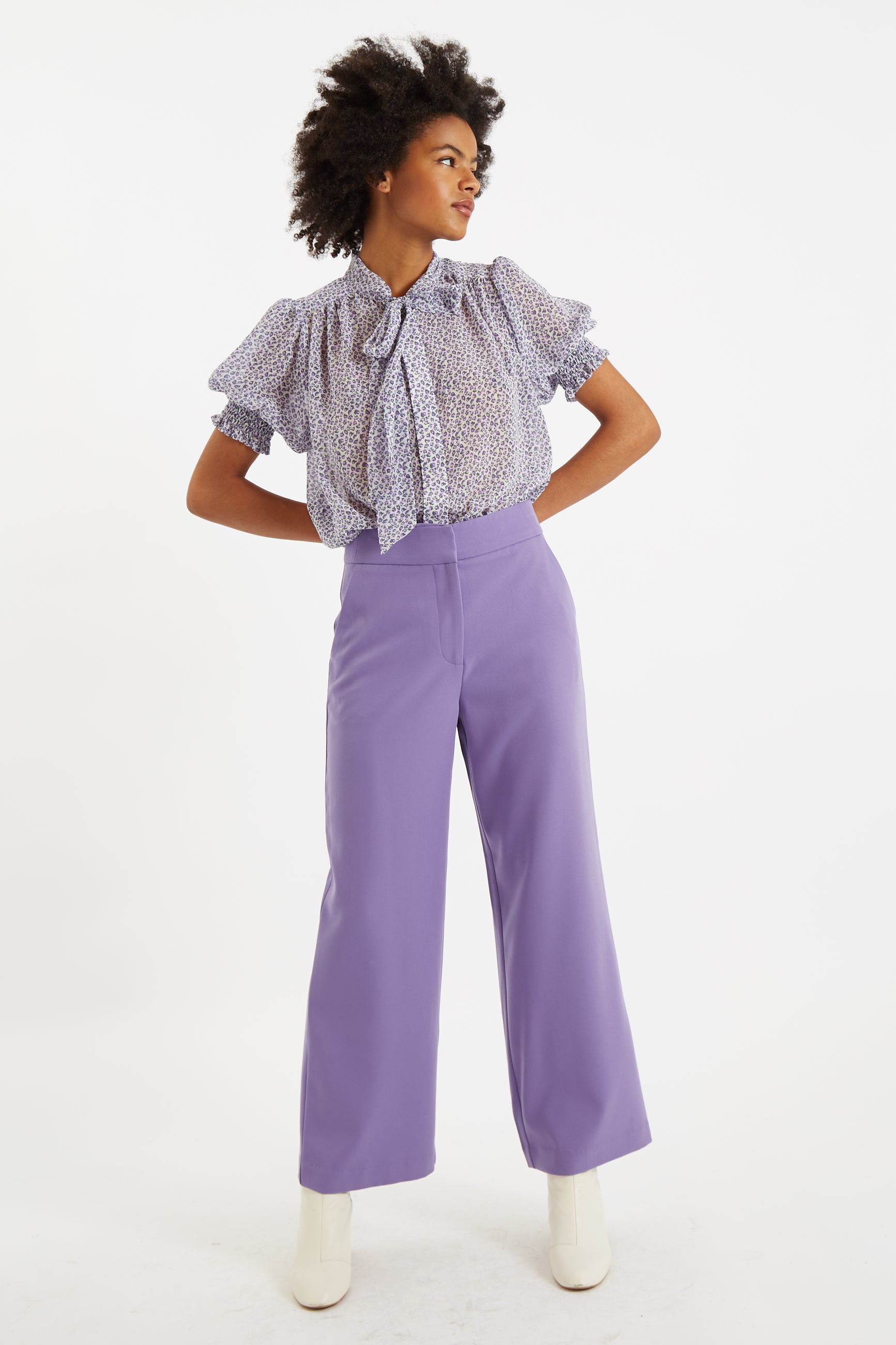 Elina Wide Leg Trouser Lilac - Detail 1