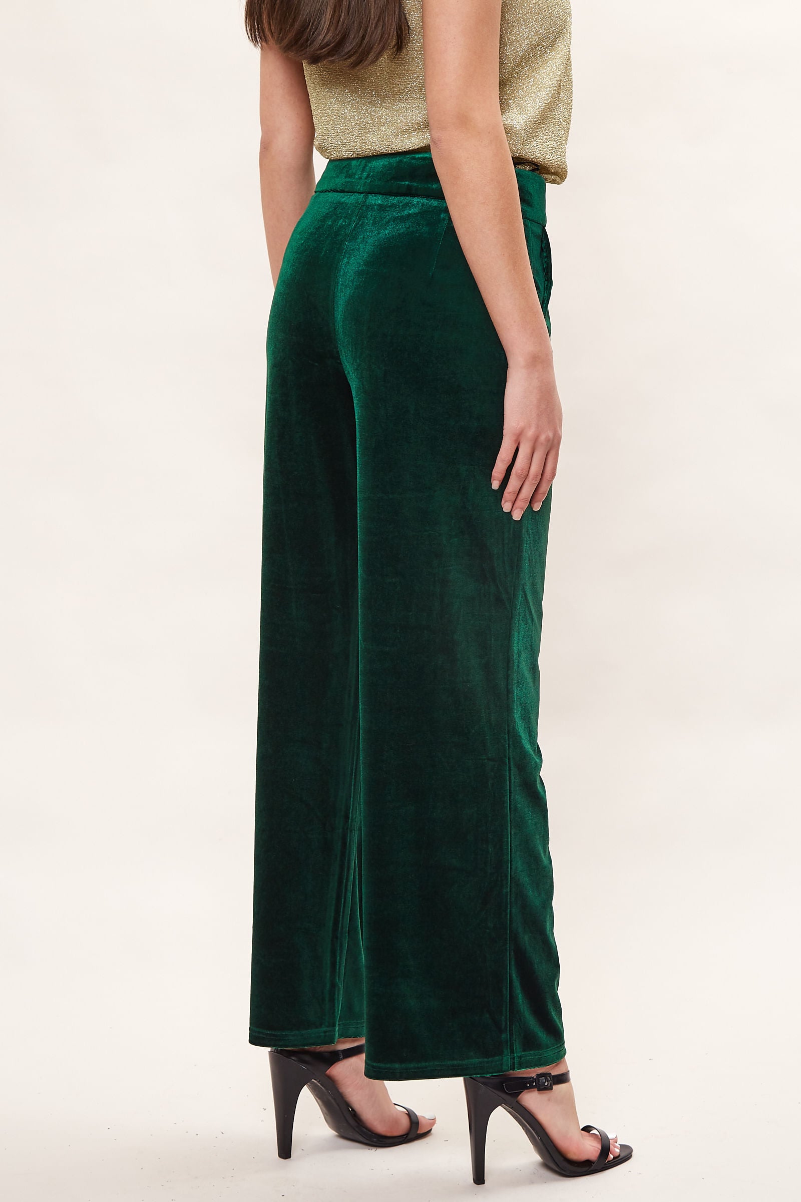 Elina Velvet Straight Leg Trouser - Green - Detail 1