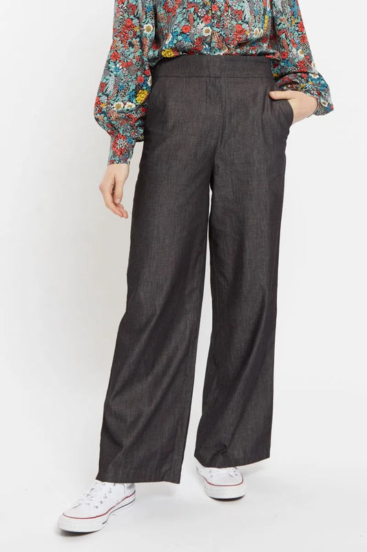 Elina Chambray Straight Cut Trouser - Black