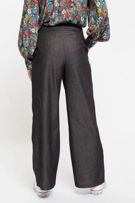 Elina Chambray Straight Cut Trouser - Black