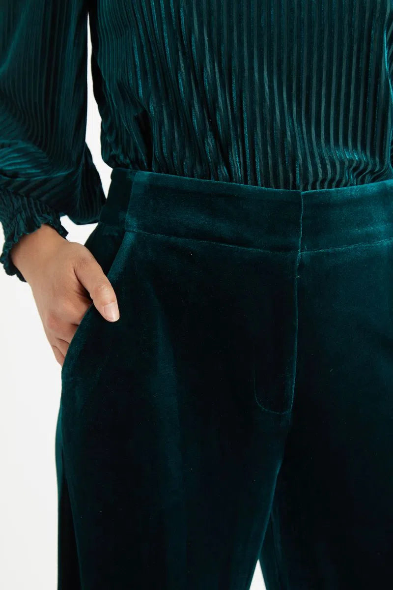 Elina Velvet Straight Leg Trouser Petrol