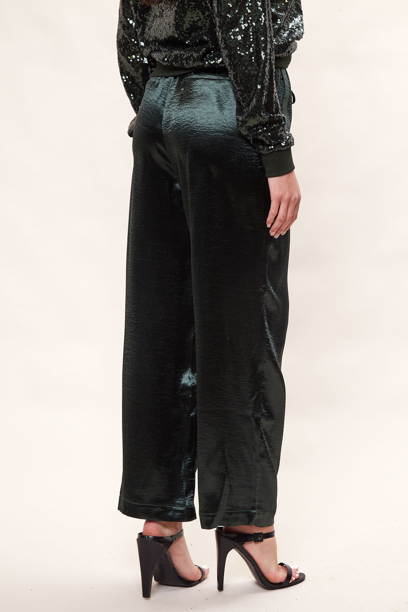 Louche Satin Emmanuella Pull On Trouser - Green - Detail 1