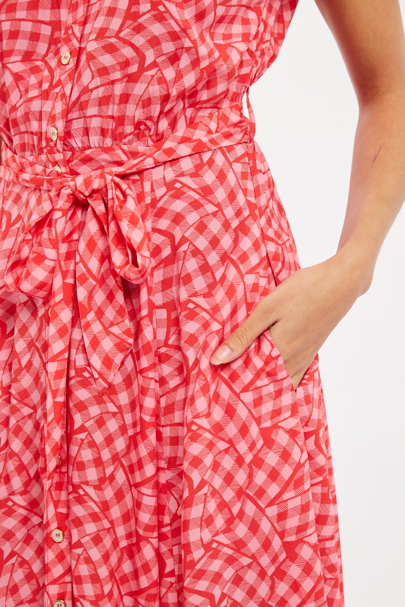 Louche Fleur Gingham Twist Print Short Sleeve Shirt Dress