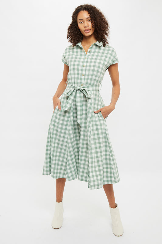 Louche Fleur Picnic Check Midi Sleeveless Shirt Dress