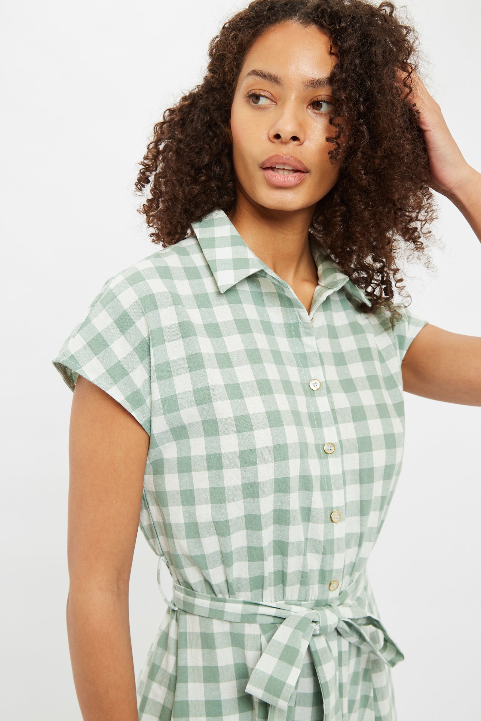 Louche Fleur Picnic Check Midi Sleeveless Shirt Dress