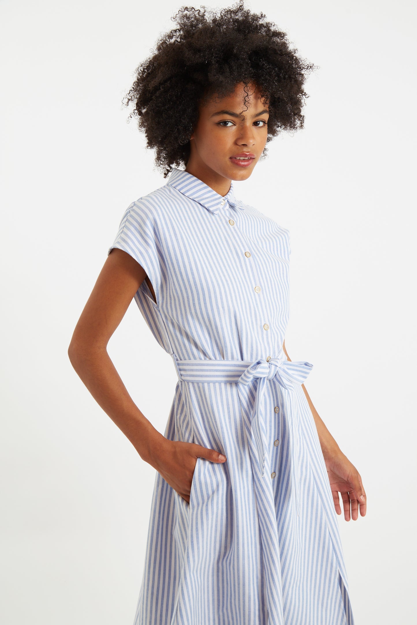 Fleur Sail Stripe Midi Shirt Dress Blue