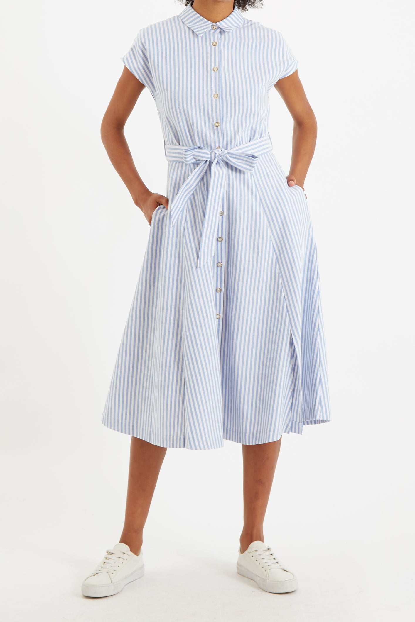 Fleur Sail Stripe Midi Shirt Dress Blue