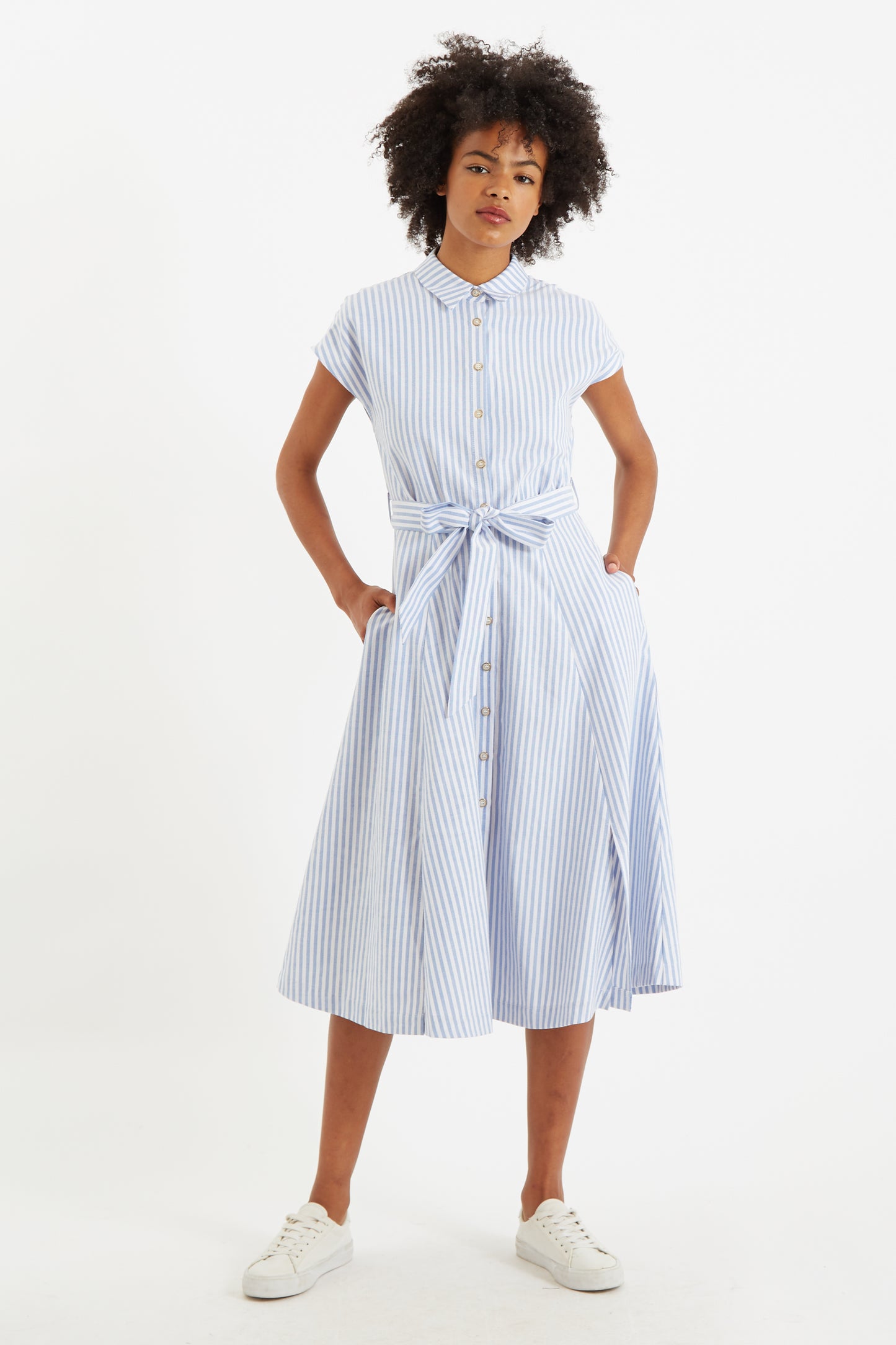 Fleur Sail Stripe Midi Shirt Dress Blue