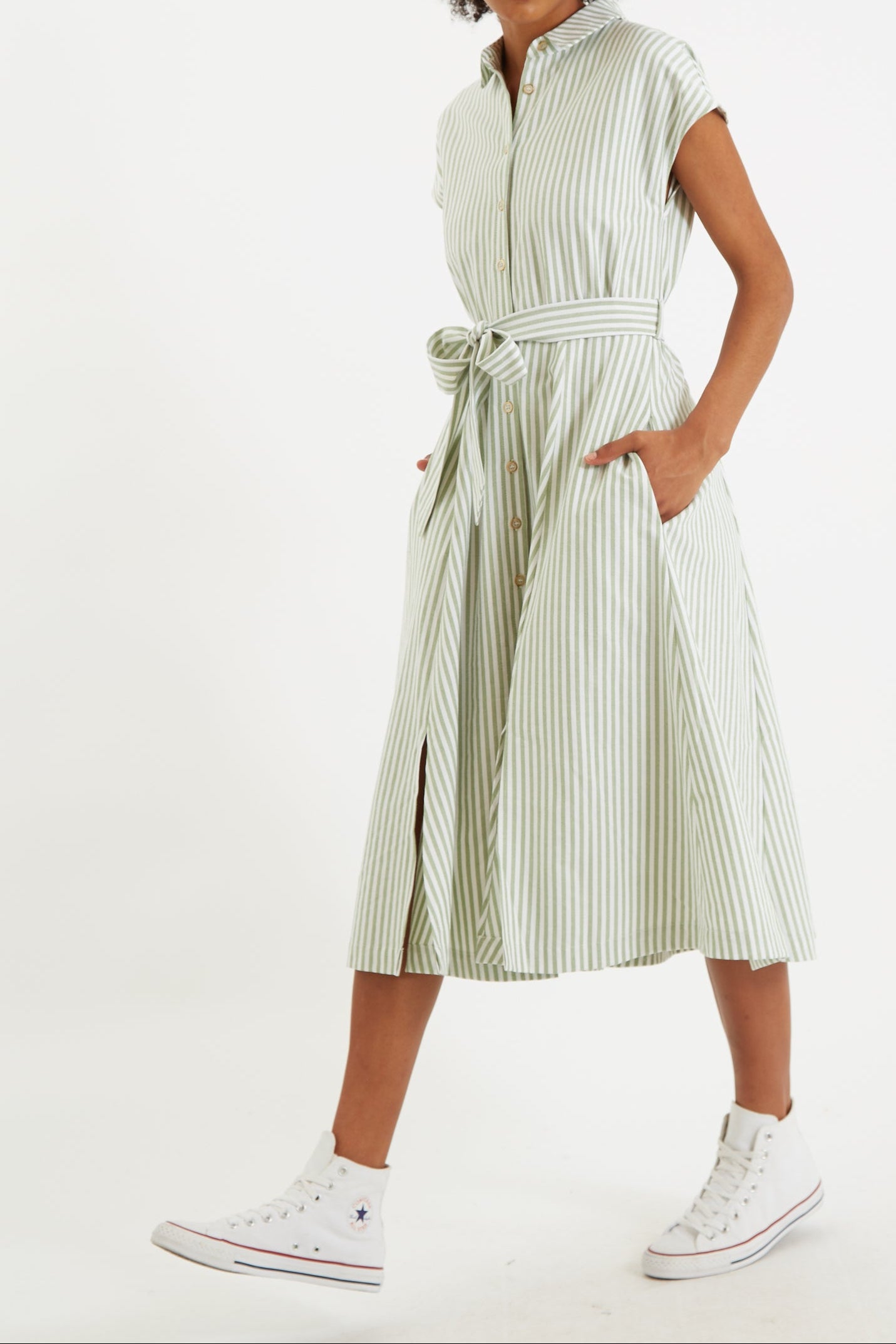 Fleur Sail Stripe Midi Shirt Dress Green - Detail 2