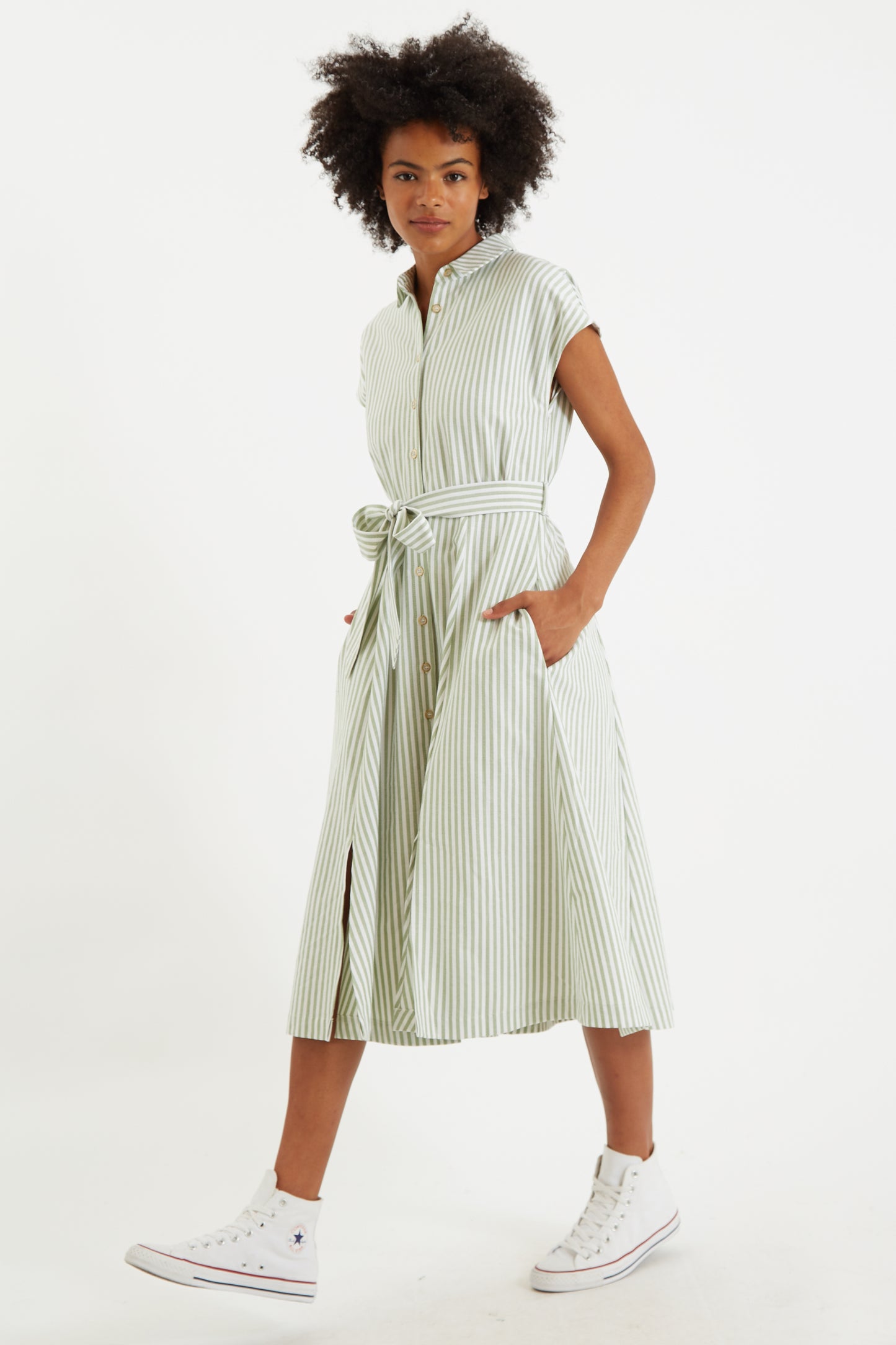 Fleur Sail Stripe Midi Shirt Dress Green