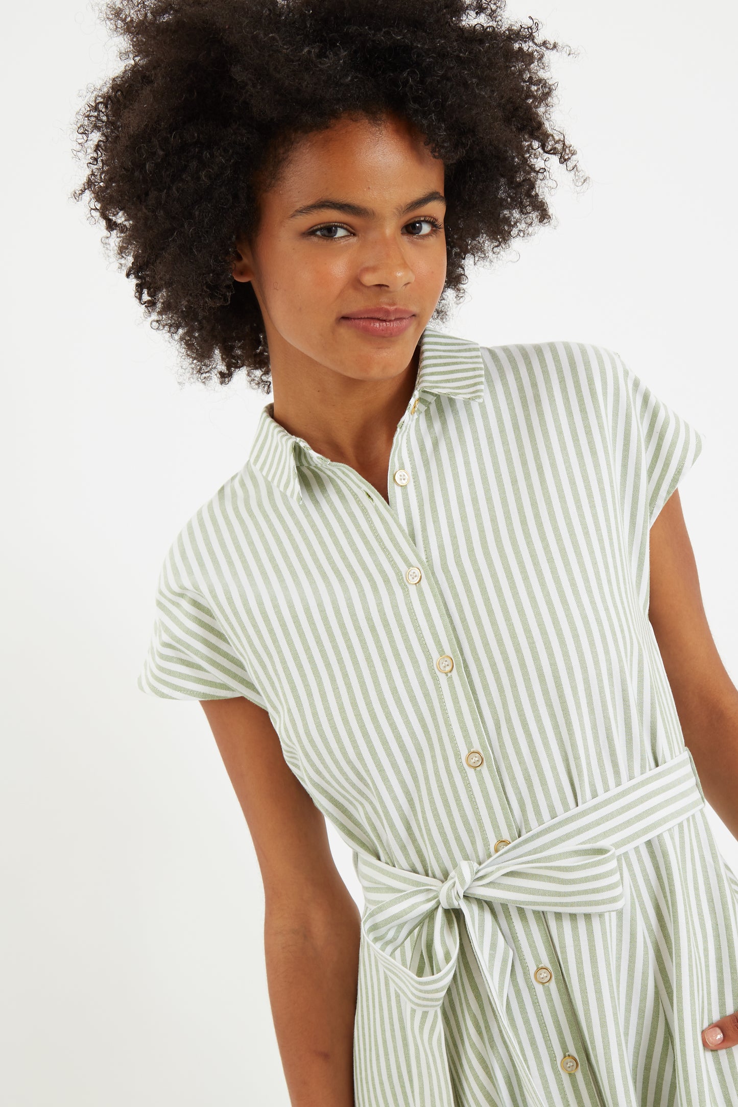 Fleur Sail Stripe Midi Shirt Dress Green