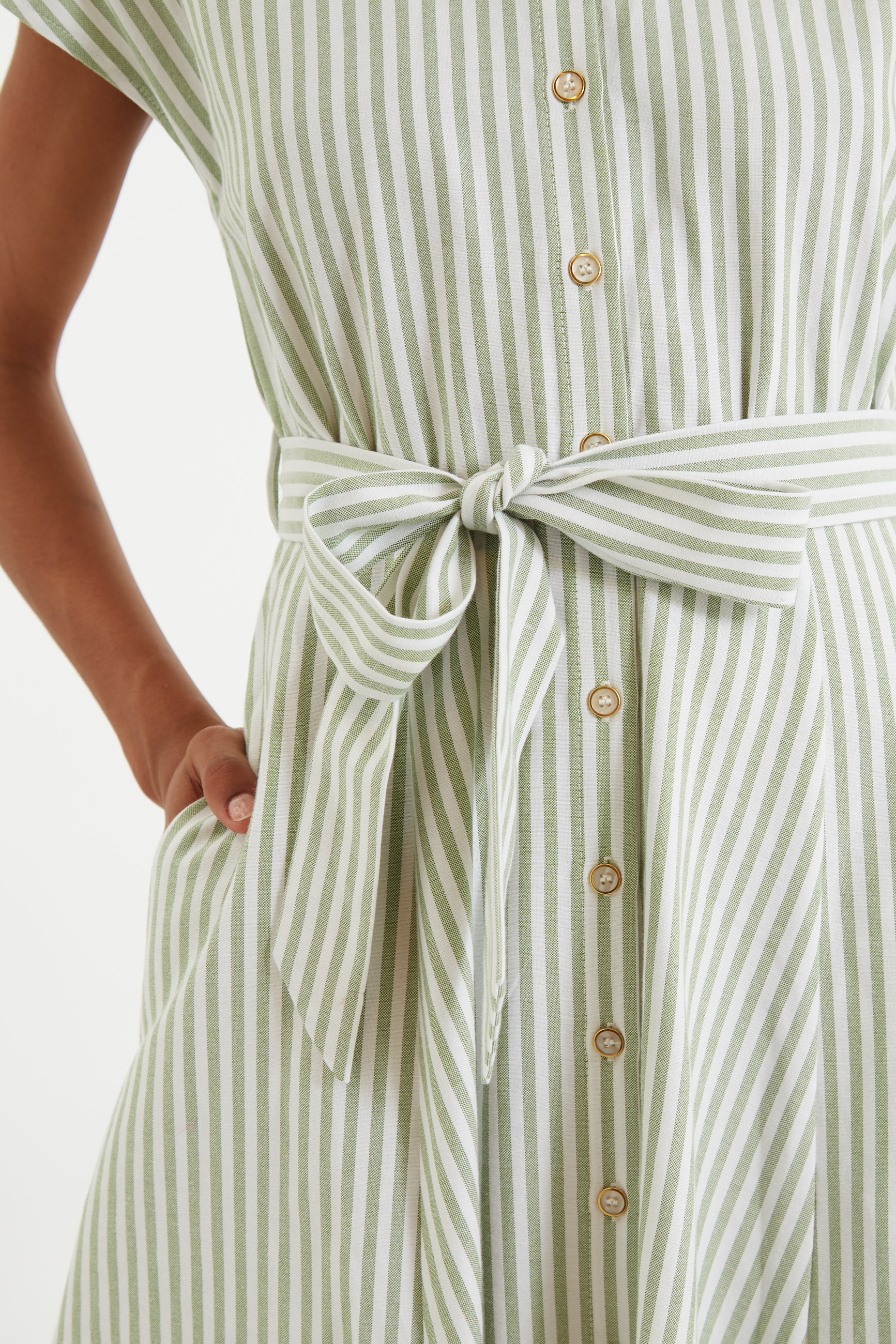 Fleur Sail Stripe Midi Shirt Dress Green - Detail 3
