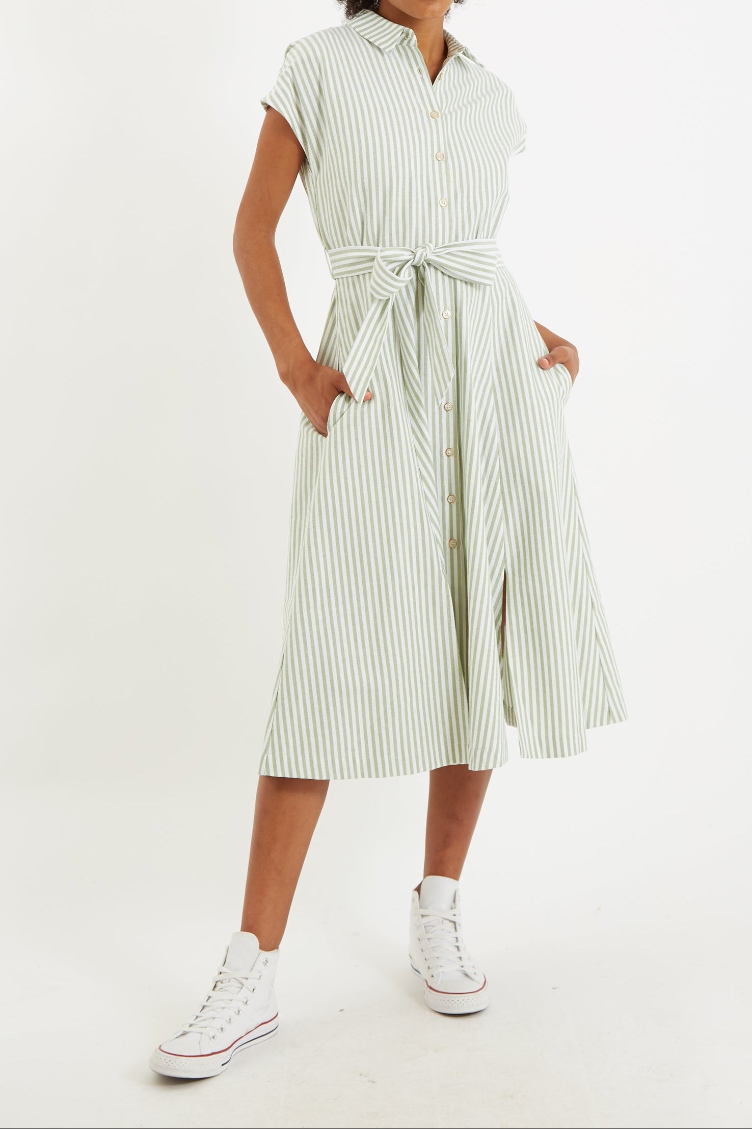 Fleur Sail Stripe Midi Shirt Dress Green