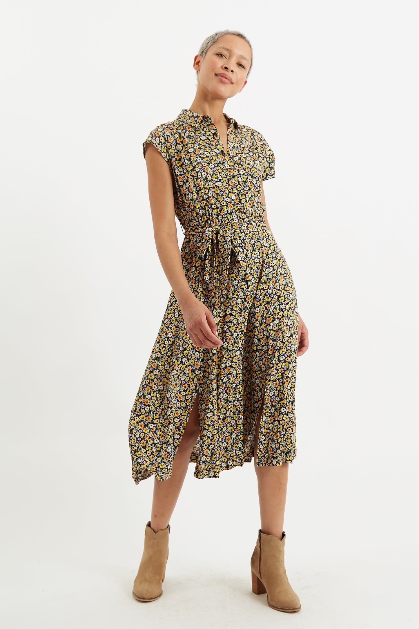 Fleur Santa Fe Floral Shirt Sleeve Shirt Dress