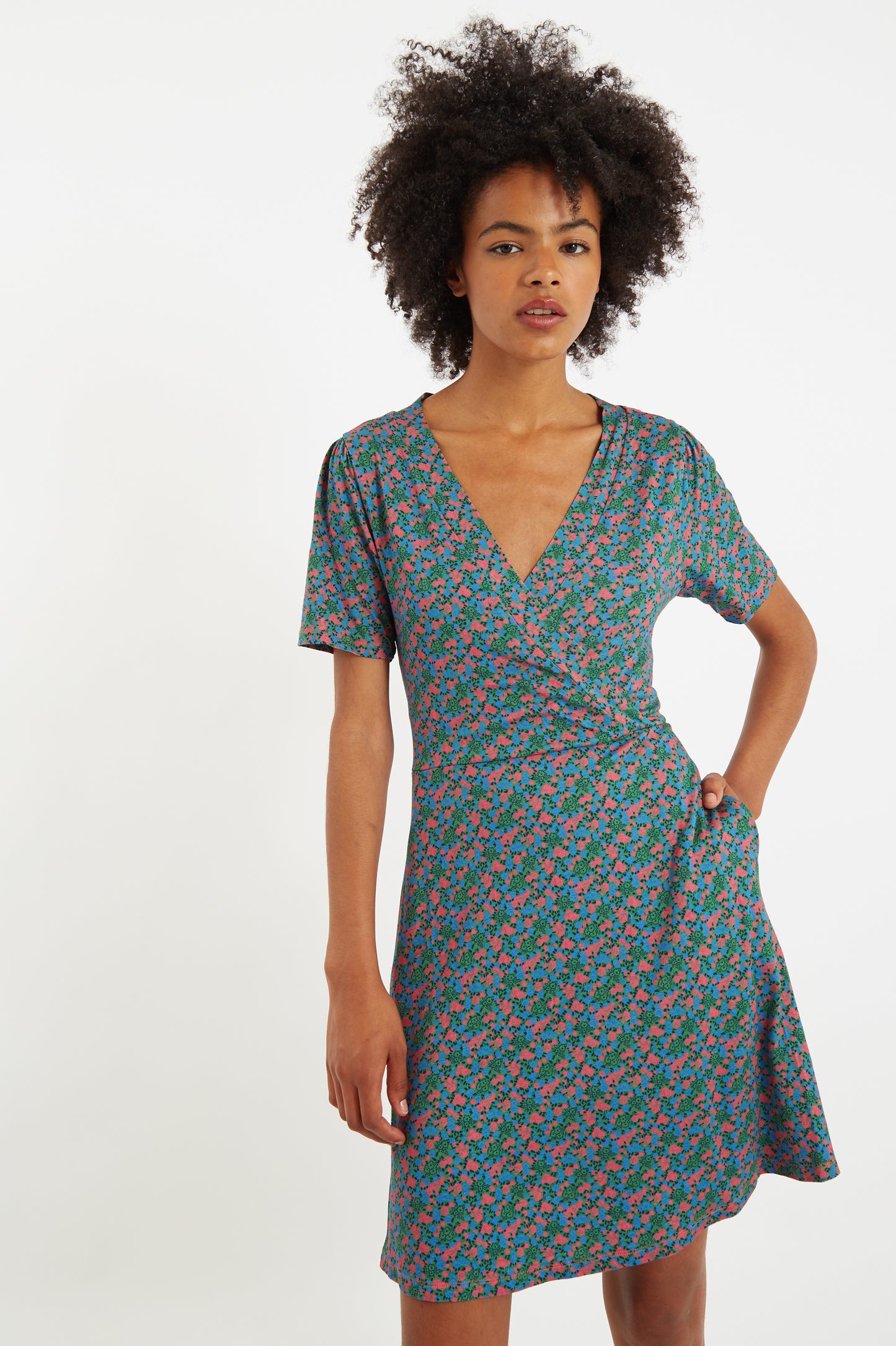 Frankie Wrap Mini Jersey Dress in Spring Bloom