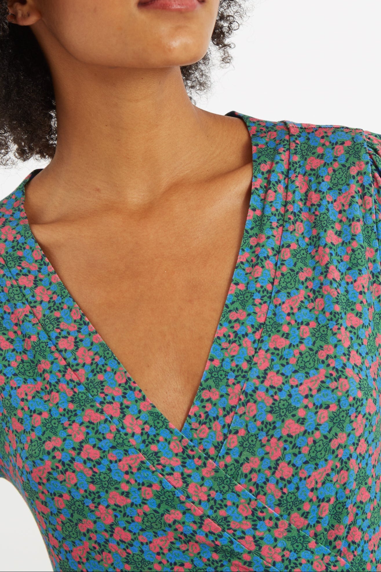 Frankie Wrap Mini Jersey Dress in Spring Bloom - Detail 1